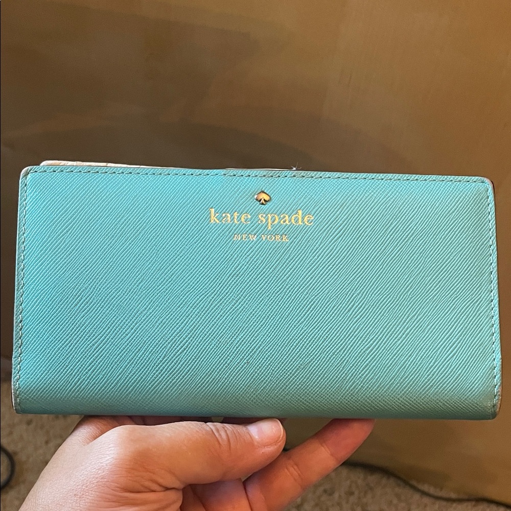 Kate Spade Aqua Blue Wallet with Gold Accents